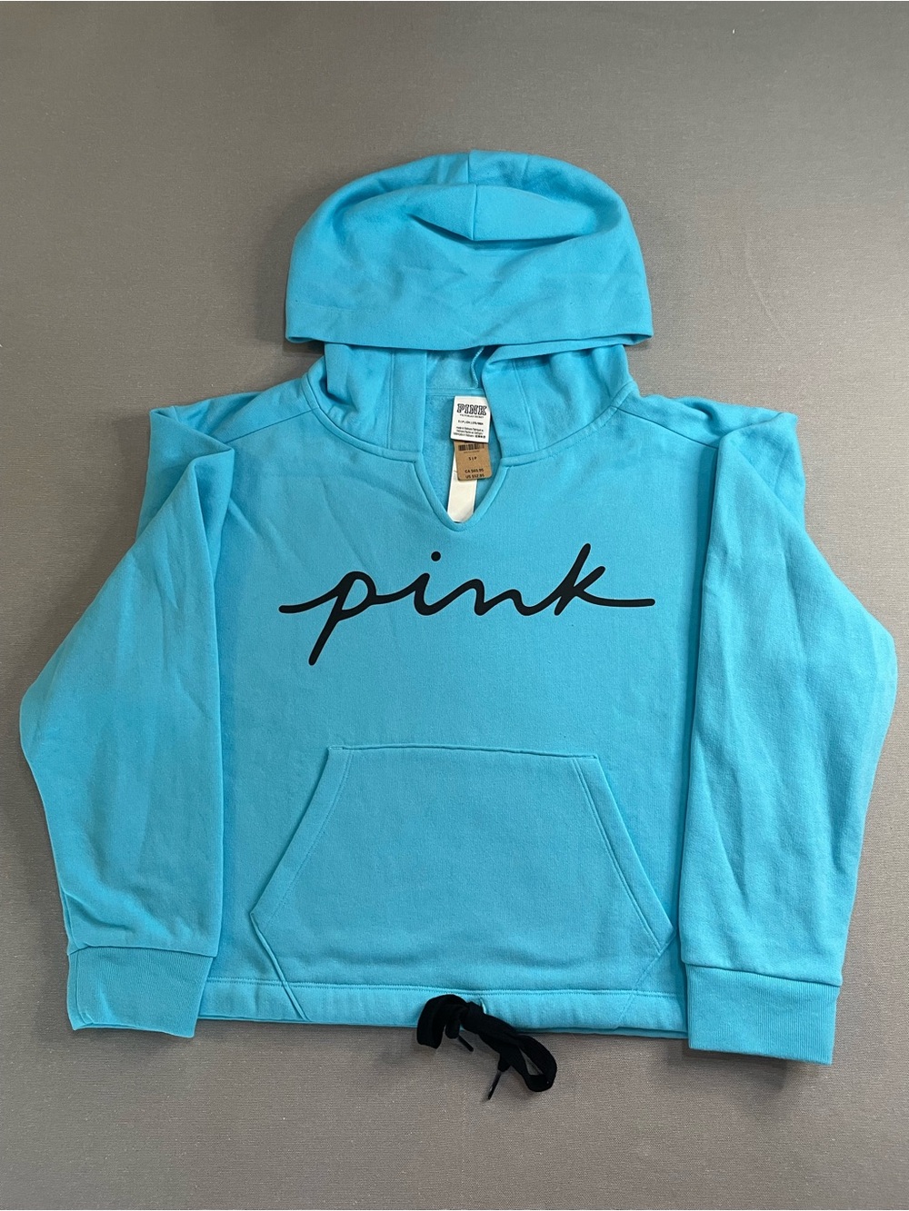 PINK Victoria's Secret Women’s Hoodie in Aqua with Black Script Logo